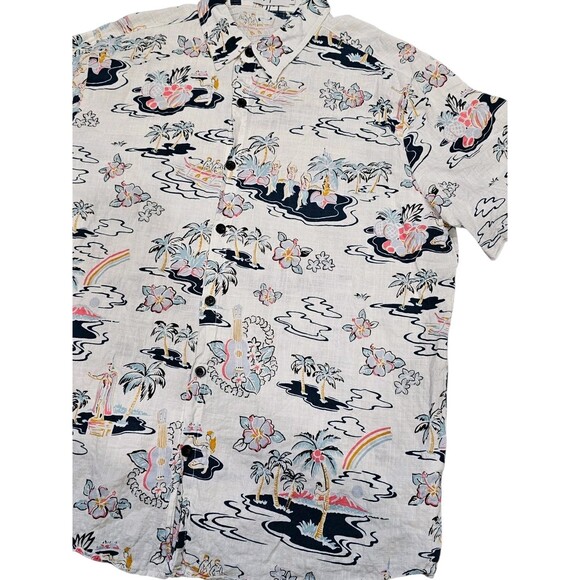 Mens L Aloha Shirt VatPave Button up Hawaiian Island Print Short Sleeve Beach - Picture 12 of 13